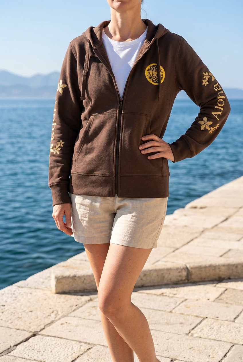 Chocolate Aloha Plumeria Hoodie