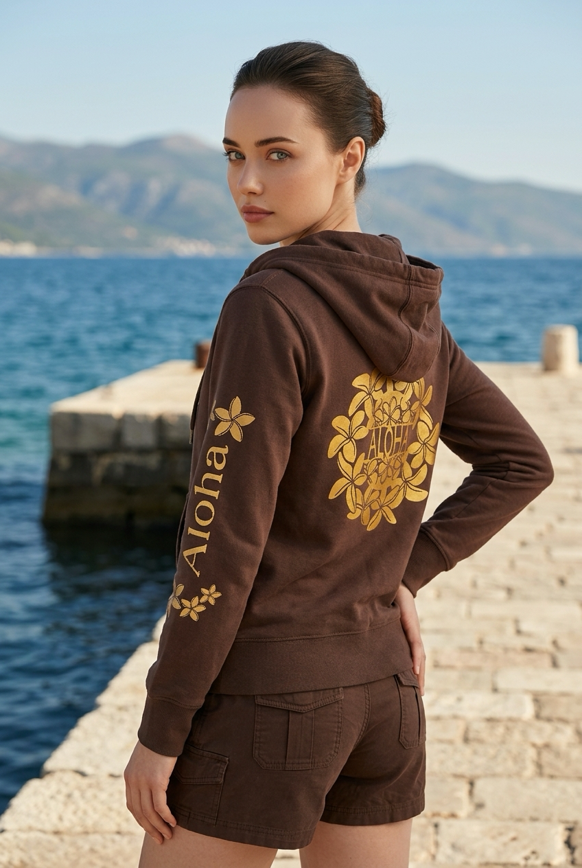 Chocolate Aloha Plumeria Hoodie