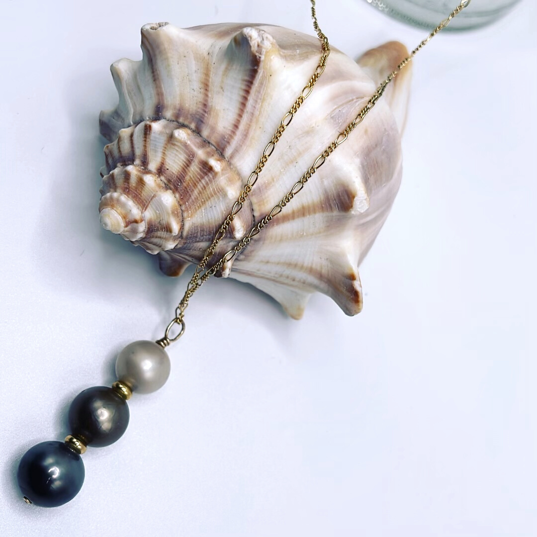 20" 14K Gold Filled or .925 Sterling Silver Chain with 3 stacked colored Tahitian and Edison Pearls