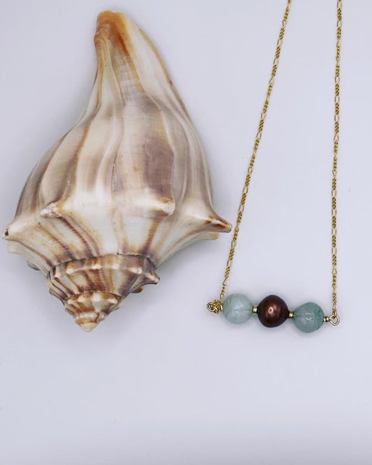 Lotus Jade with Chocolate Tahitian Pearl Necklace